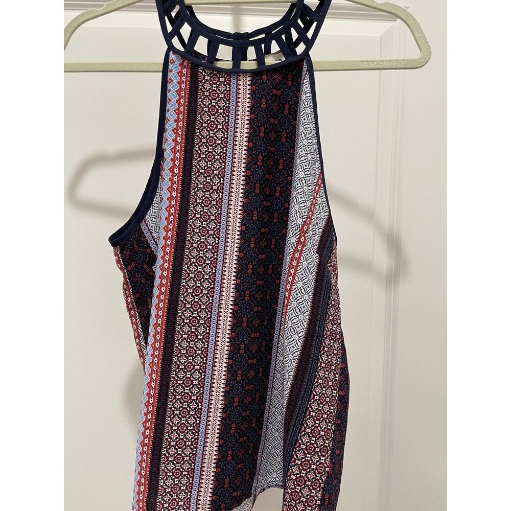 Monteau Top LARGE Women’s Red White Blue Halter Lattice Neckline July 4th